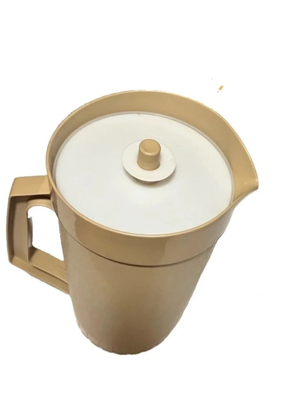 Vintage Tupperware Almond Pitcher #800 Half Gallon Push Button Lid Beige Brown